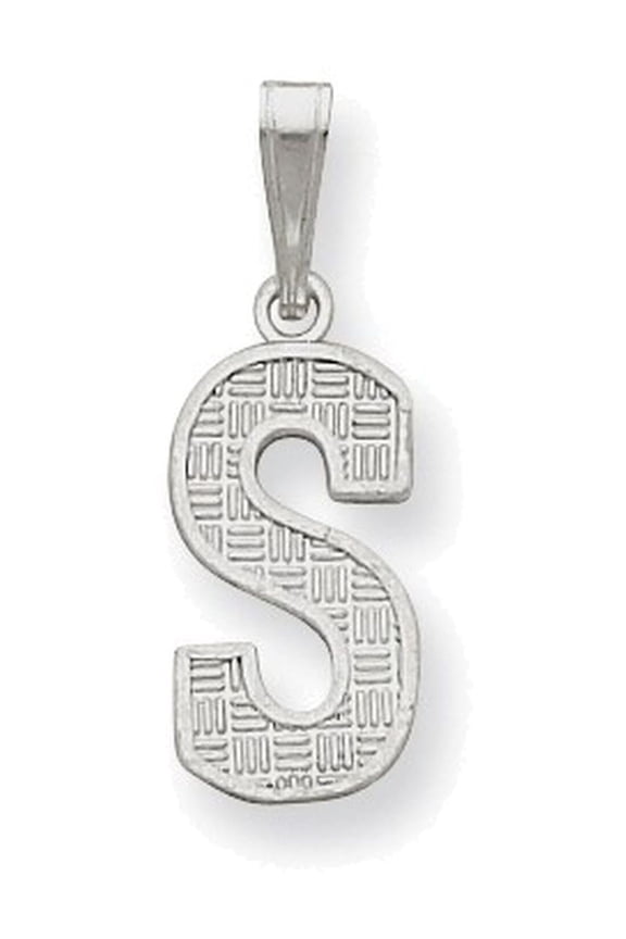 925 Sterling Silver Solid Polished Patterned Letter Name Personalized Monogram Initial S Charm 25x9mm Wide Pendant Neckl