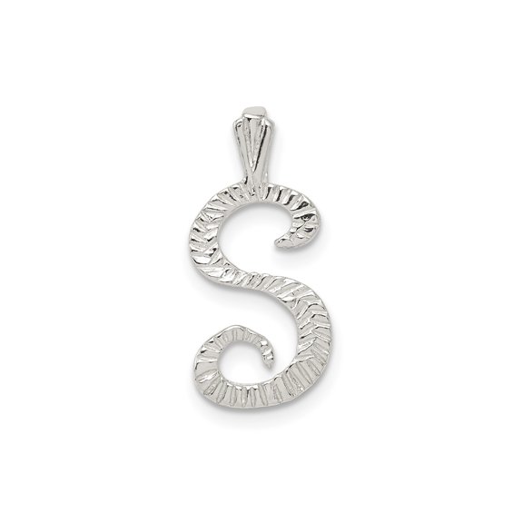Sterling Silver Initial S Pendant Necklace with Ribbed Script Design, Handcrafted Monogram Jewelry for Women or Unisex Style, Textured Alphabet Charm for Daily Fashion Wear