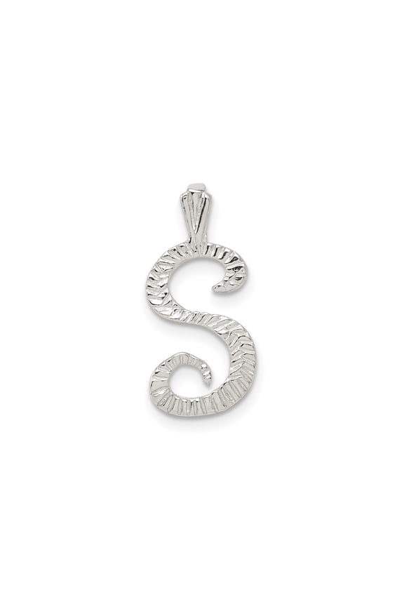 Sterling Silver Initial S Pendant Necklace with Ribbed Script Design, Handcrafted Monogram Jewelry for Women or Unisex Style, Textured Alphabet Charm for Daily Fashion Wear