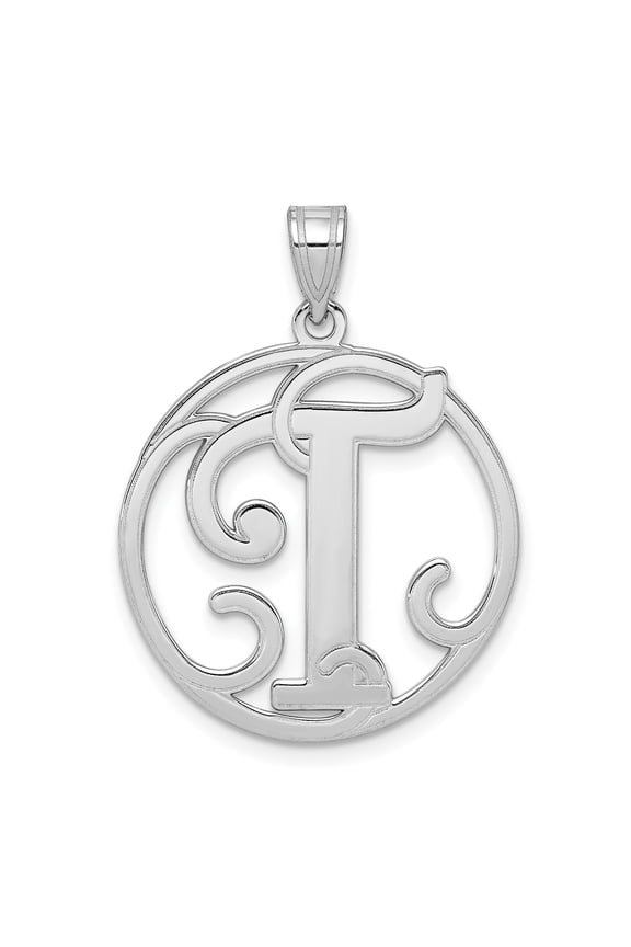 Sterling Silver Initial T Pendant Necklace for Women or Unisex, Monogram Jewelry with Decorative Script in Round Frame, Personalized Identity Charm for Everyday or Layered Wear
