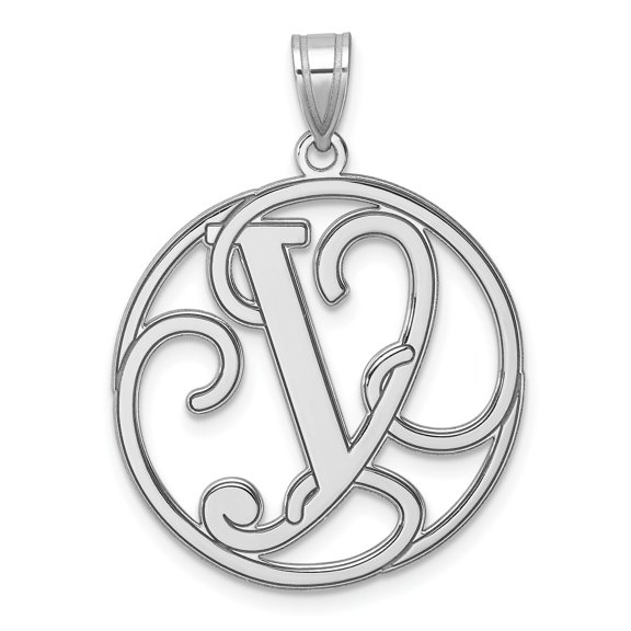 Sterling Silver Initial V Pendant Necklace for Women, Round Monogram Charm with Ornate Script Letter, Openwork Custom Design, Elegant Fashion Jewelry Accessory