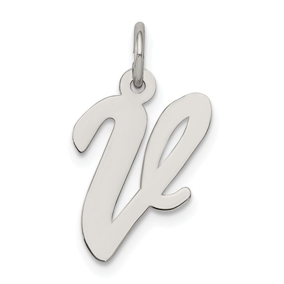 925 Sterling Silver Initial V Pendant Charm, Polished Script Letter Monogram for Women