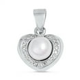 thumbnail image 1 of Sterling Silver Inset Circle Studded Promise Heart Pendant Simulated Pearl Charm Jewelry Female, 1 of 3