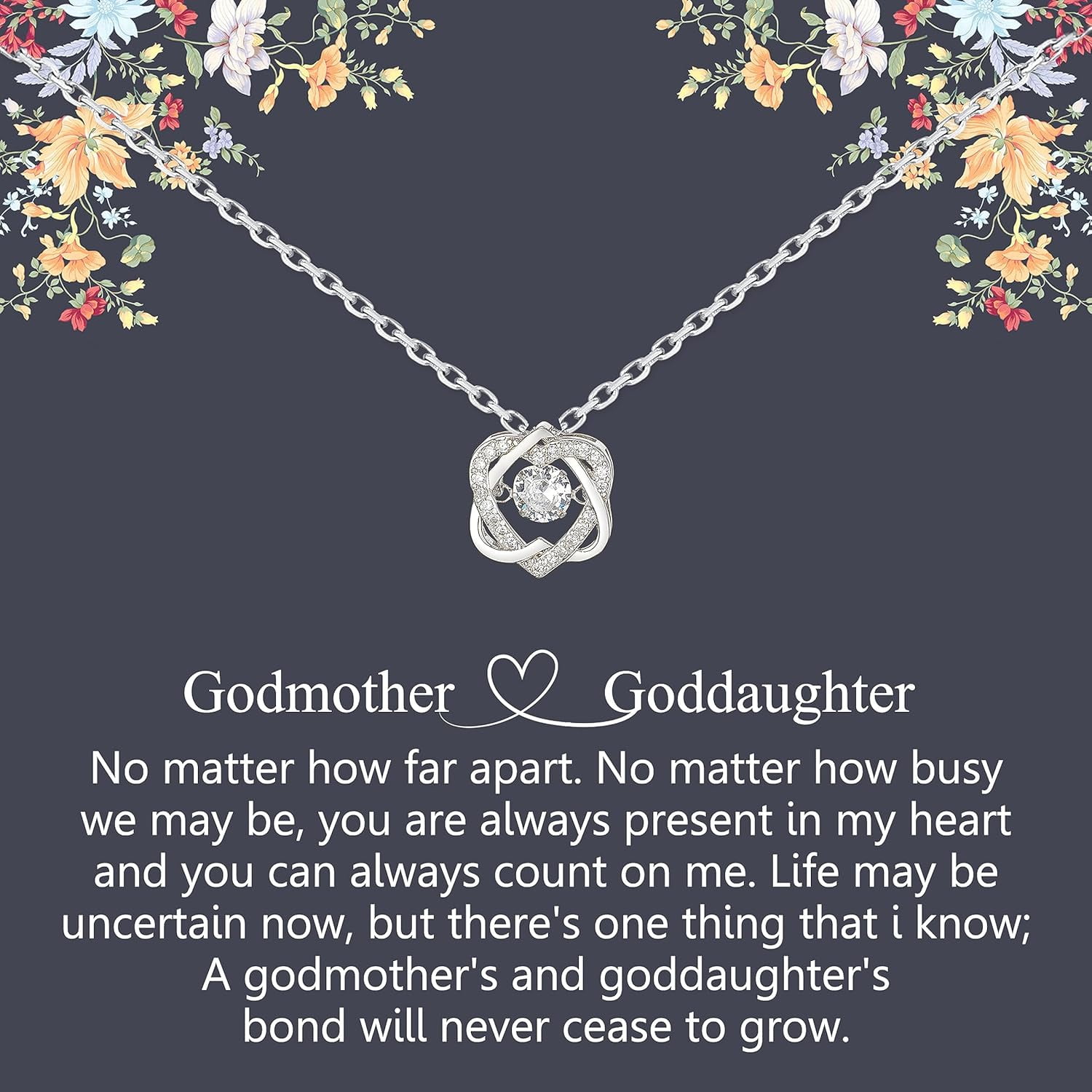 Sterling Silver Interlocking 2 Hearts Necklace, Female Godmother Gifts for Goddaughter, Baptism, First Confirmation, Easter, Graduation, Birthday
