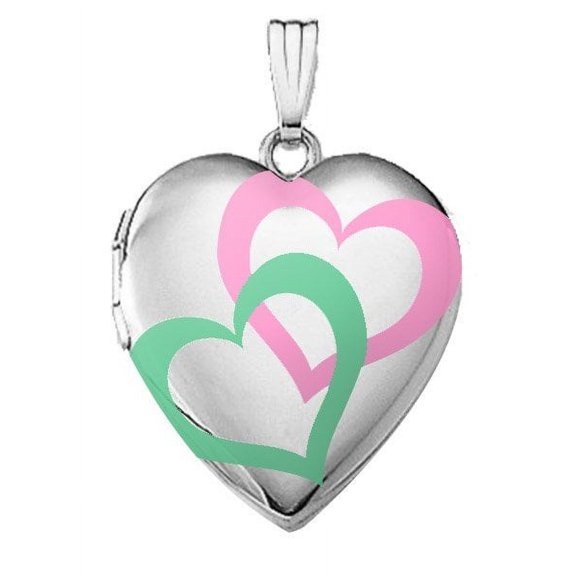 Sterling Silver "Interlocking Color Hearts" Locket - 3/4 Inch X 3/4 Inch