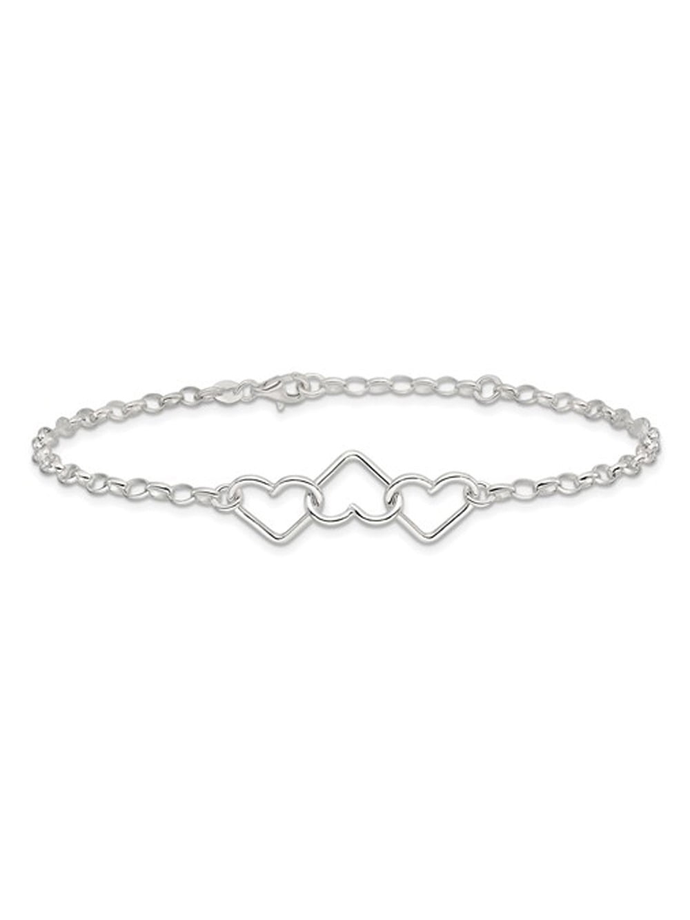 Gem & Harmony Sterling Silver Interlocking Heart Link Anklet (8 inches) for Women