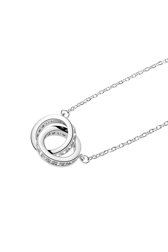 Sterling Silver Interlocking Rings Necklace, 14K White Gold Plated Pendant with Cubic Zirconia, Gift for Women, Mother, Daughter