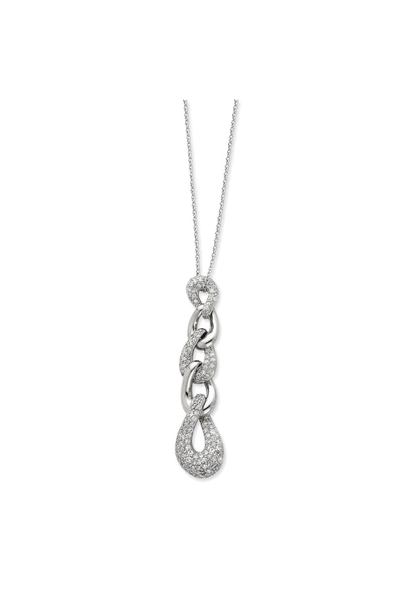 Sterling Silver Interlocking and Alternating CZ Ovals Necklace