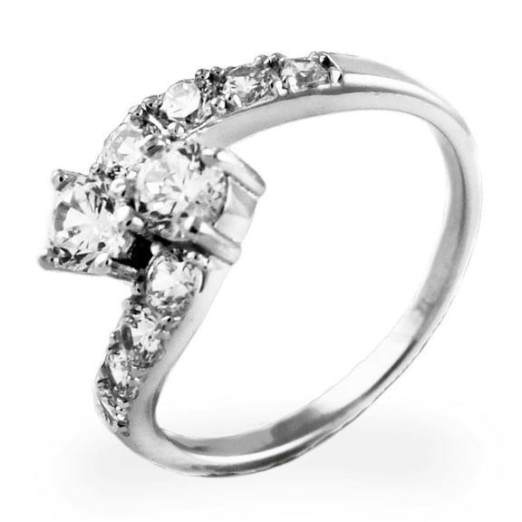 Tioneer Sterling Silver Intertwined Cubic Zirconia Design Promise Engagement Ring