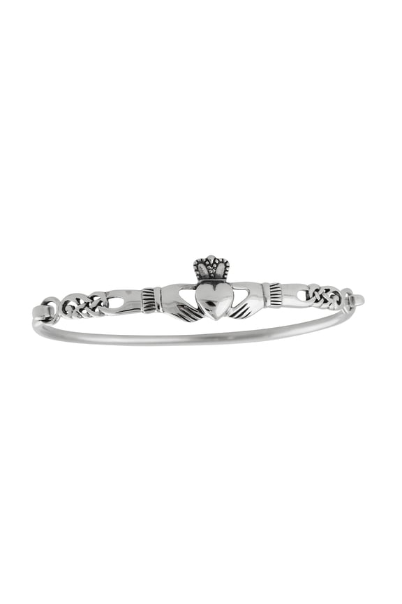 Sterling Silver Irish Claddagh Celtic Knot Bangle Bracelet