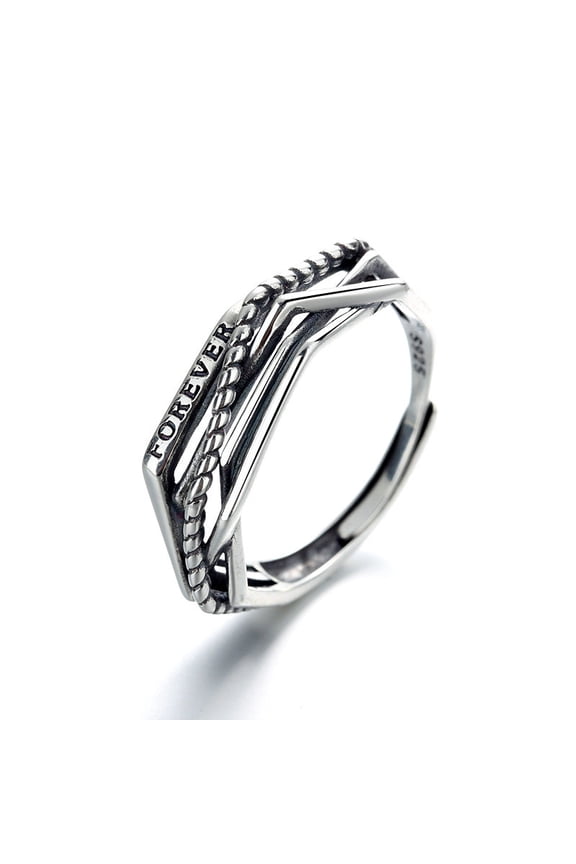 Sterling Silver Ring Irregular Line Cross Design Adjustable Opening Unisex Band Individually Packed Minimalist Jewelry Ring Face Width 0.7cm