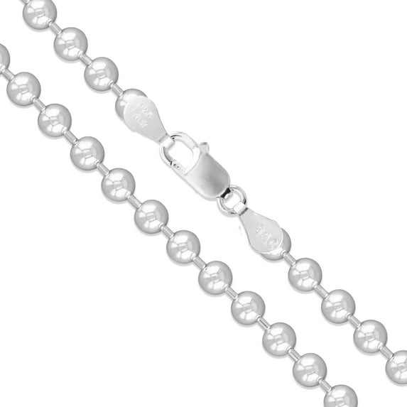 Sterling Silver Italian Ball Bead Chain 4mm 925 Italy Dog Tag Necklace 18" Jewelry Female Unisex