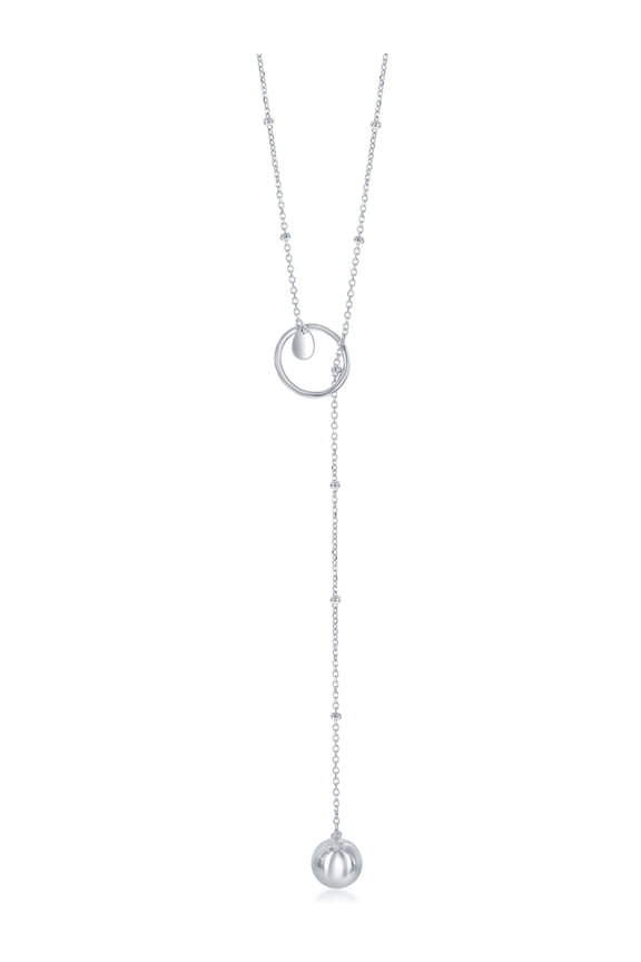 Sterling Silver Italian Circle of Life with Hanging Bead Lariat 'Y' Necklace