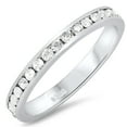 thumbnail image 1 of Sterling Silver Italian Crafted Clear Simulated Birthstone CZ 3mm Eternity Band, Size 5.5 + Bonus Cloth, 1 of 7