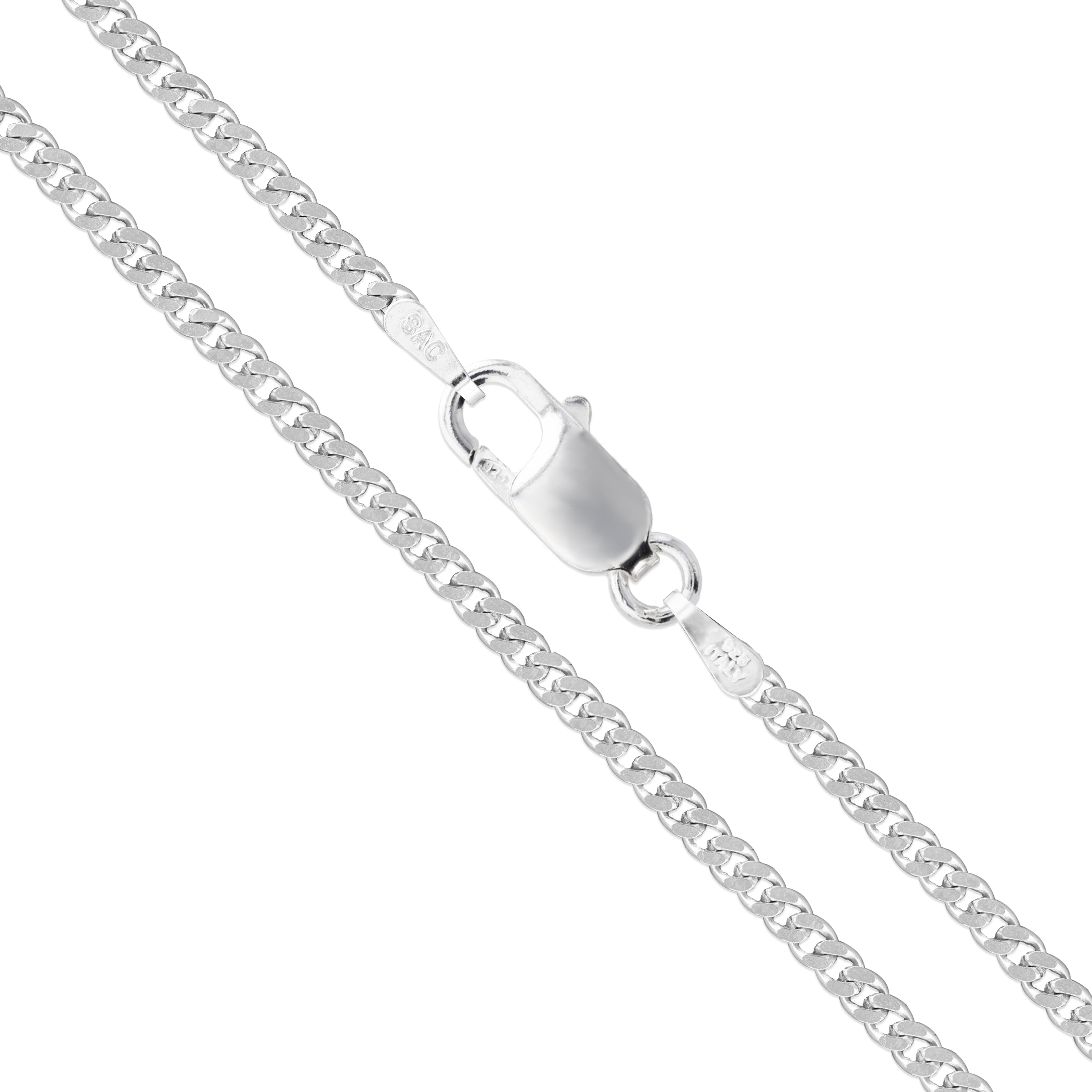 Sterling Silver Italian Curb Chain 2mm Solid 925 Italy 2 Sided Necklace 28" Jewelry Female Unisex