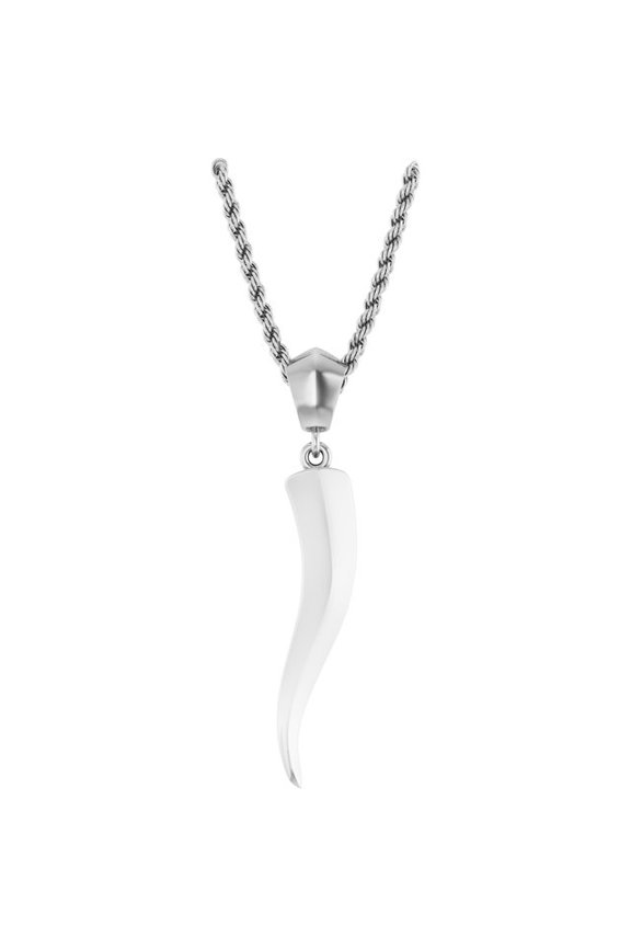 Sterling Silver Italian Horn 34.3 X 6.25 Mm 20 In Polished Necklace