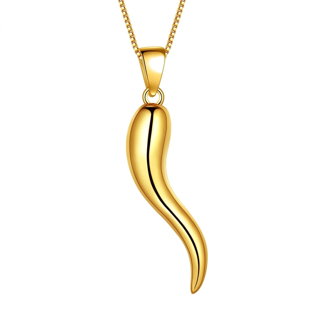 Hipunk 925 Sterling Silver 18K Gold Plated Italian Horn Necklace Cornicello Pendant Necklace Lucky Talisman Amulet Jewelry Women Men Gift