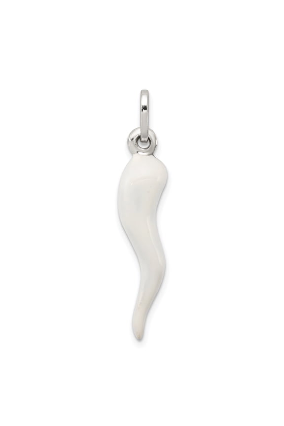 Sterling Silver Italian Horn Pendant with White Enamel, Unisex Amulet Necklace for Evil Eye Protection, Spiritual Good Luck Talisman, Cultural Heritage Jewelry