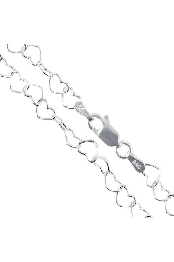 Sterling Silver Italian Love Heart Chain 3mm Solid 925 Italy Infinity Promise Bracelet Anklet 7" Female