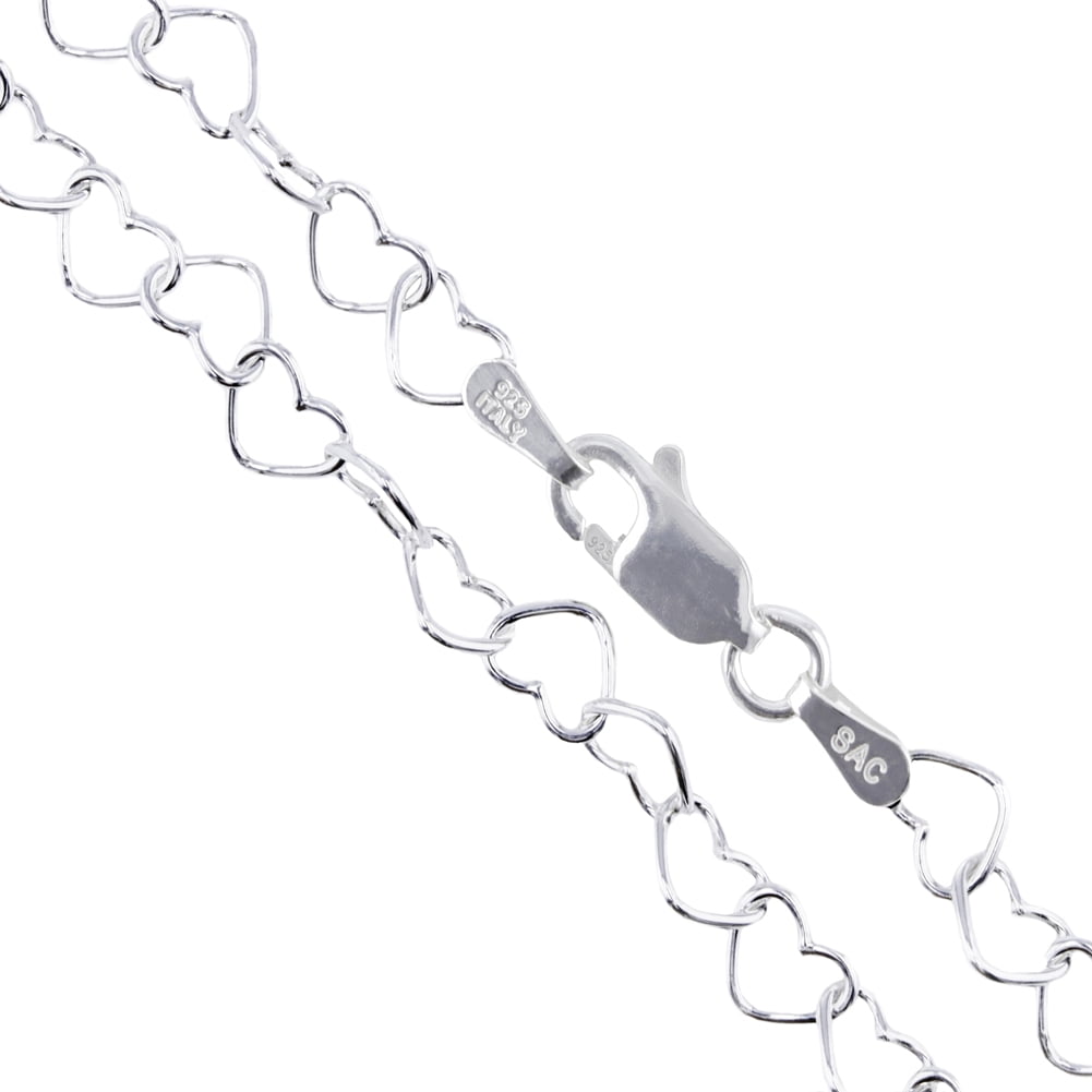 Sterling Silver Italian Love Heart Chain 3mm Solid 925 Italy Infinity Promise Necklace 20" Jewelry Female