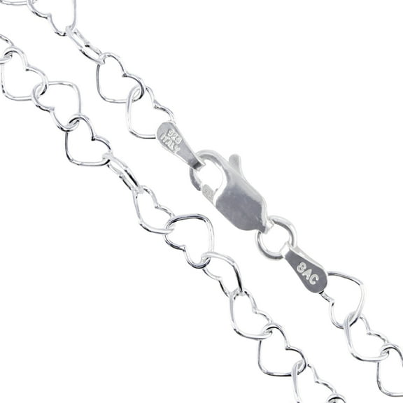 Sterling Silver Italian Love Heart Chain 4.5mm Solid 925 Italy Infinity Promise Necklace 15" Jewelry Female