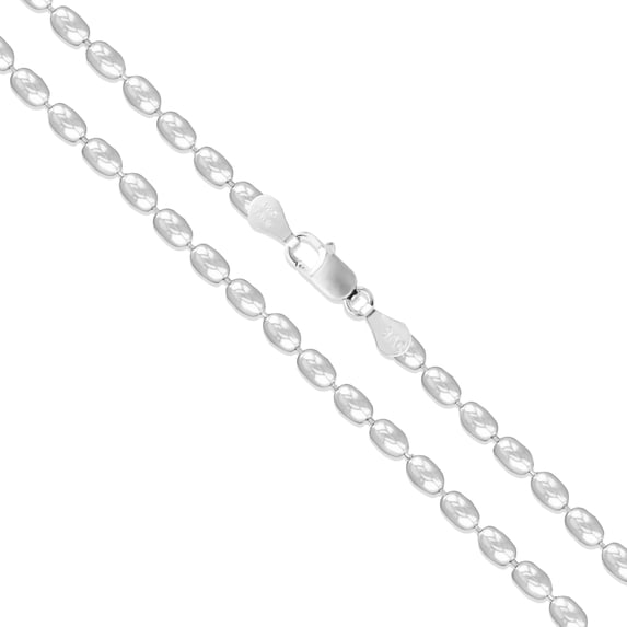 Sterling Silver Italian Oval Ball Bead Chain 4mm 925 Italy Rice Necklace 16" Jewelry Female Unisex