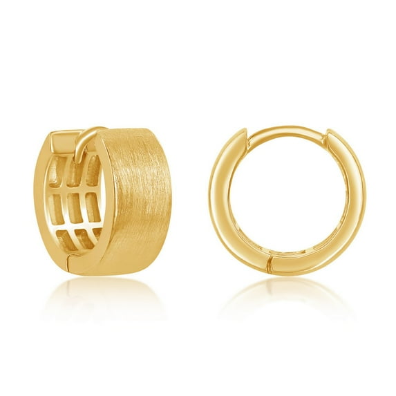 Sterling Silver Italian Rhodium Plated/Gold Plated 3x13mm/ 4x13mm/ 6x12mm/ 6x14mm Brushed Finish Hoop Huggie Earrings