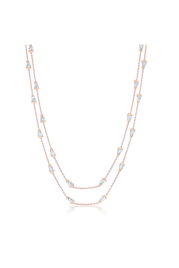 Sterling Silver Italian Rhodium Plated/Gold Plated/Rose Gold Plated High Polished Italian Diamond-Cut Cone/Bullet Shaped Beads 60’’ Chain Necklace