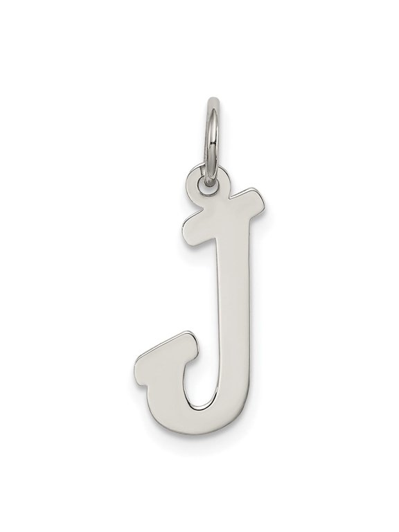 Sterling Silver J Initial Pendant for Women or Unisex, Polished Script Letter Charm, Minimalist Monogram Necklace, Sleek Custom Name Jewelry