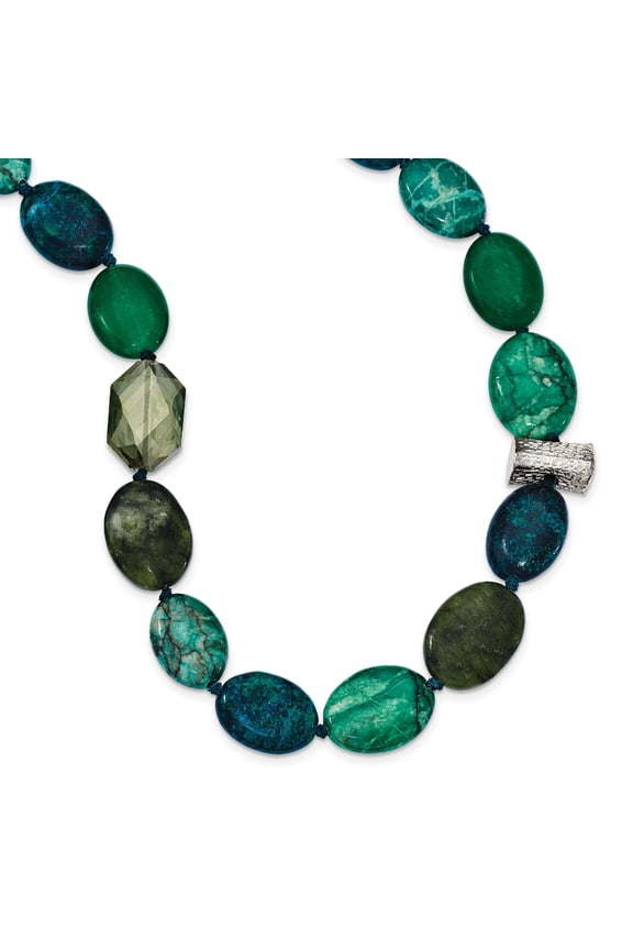 Sterling Silver Jade, Crystal, Jasper and Serpentine with 2in ext Necklace