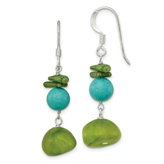 Sterling Silver Jade/Green Coral/Dyed Howlite Earrings