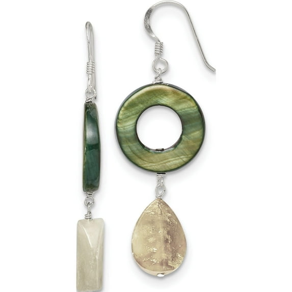 Sterling Silver Jade/Green Mother Of Pearl Earrings (57 X 20) Made In Thailand qe5948