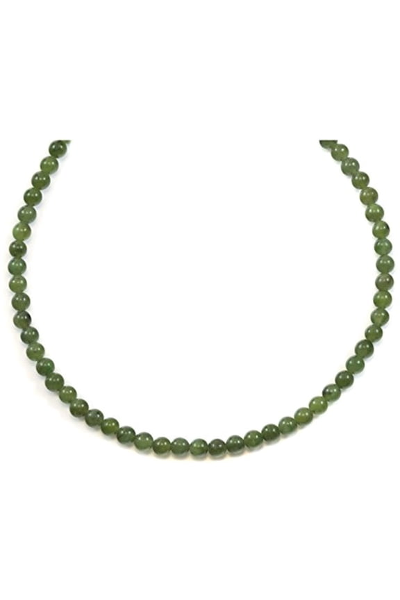 Sterling Silver Jade Necklace Green Nephrite Smooth Cut Round Solid Strand Adjustable, 20" Designed for Adult Women