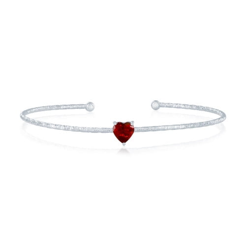 Sterling Silver January Birthstone Garnet CZ Heart Bangle Bracelet