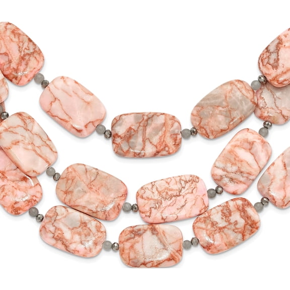 Sterling Silver Jasper, Quartz And Crystal 3 Strand 2In Ext Necklace(Length 20) - Jbsp