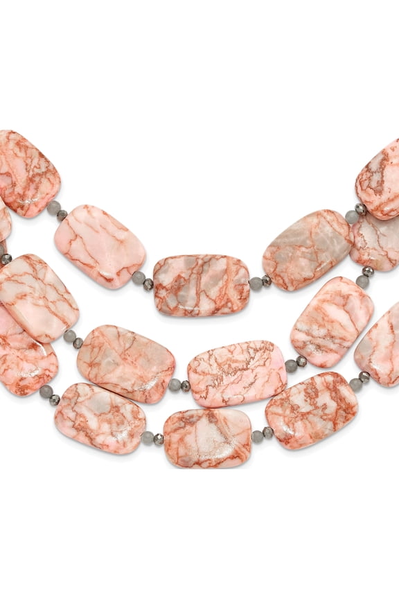 Sterling Silver Jasper, Quartz and Crystal 3 Strand 2in ext Necklace