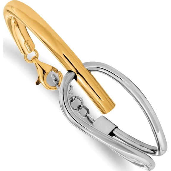 Sterling Silver Jbsp's & Gold-Tone Polished Bangle Bracelet Made In Italy qlf1042-7