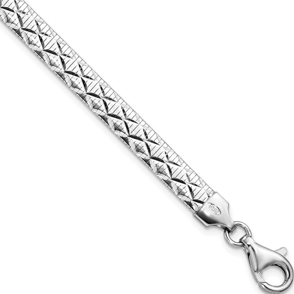 Sterling Silver Jbsp's Rhod-Plated Polished Textured Reversible Bracelet Made In Italy qlf1268-7.5