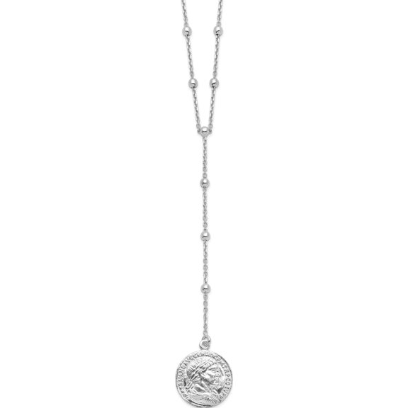 Sterling Silver Jbsp's Rhod-Plated Roman Coin Y-Drop With In Ext. Necklace (16 X 16) Made Italy qlf1161-16