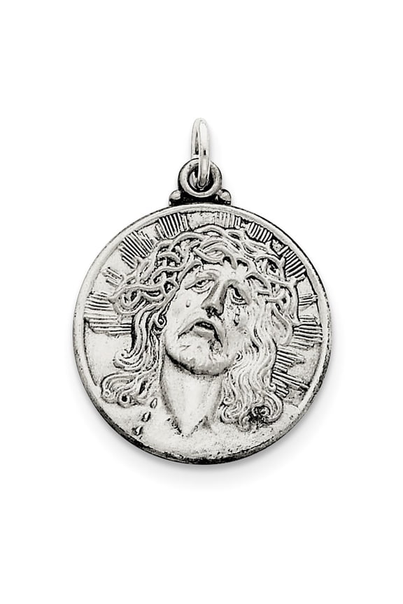 Sterling Silver Jesus Medal Charm - 5.0 Grams - Measures 31x23mm Wide
