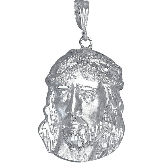 Sterling Silver Jesus Pendant Necklace Diamond Cut Finish with 24 Inch Chain