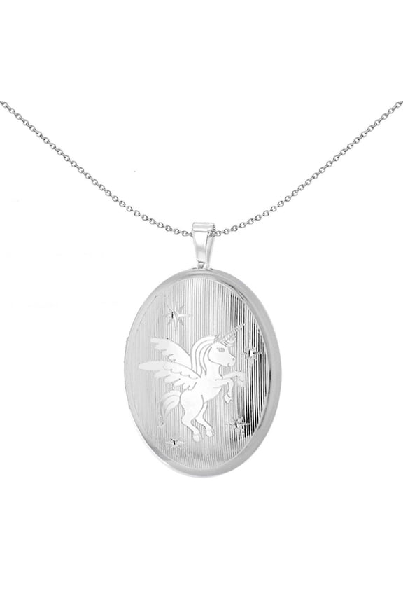 Sterling Silver Jewelco London Angel Unicorn Oval Locket Pendant 26mm