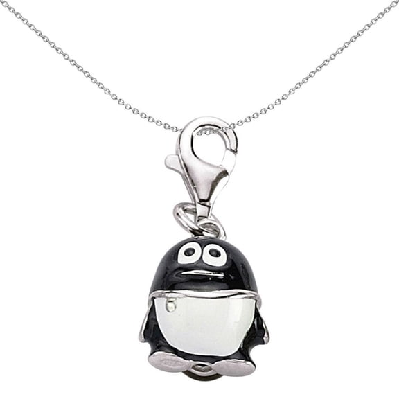 Sterling Silver Jewelco London Black White Enamel Penguin Link Charm