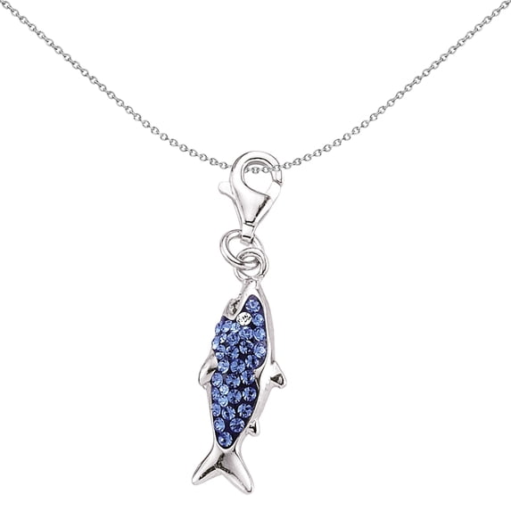 Sterling Silver Jewelco London Blue Crystal Shark Fish Lobster Clasp Link Charm