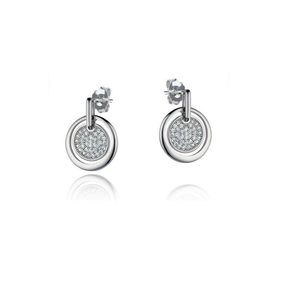 Sterling Silver Jewelco London CZ Double Circles Drop Earrings