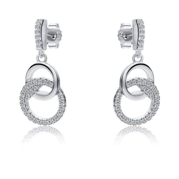 Sterling Silver Jewelco London CZ Interlocked Magic Rings Drop Earrings