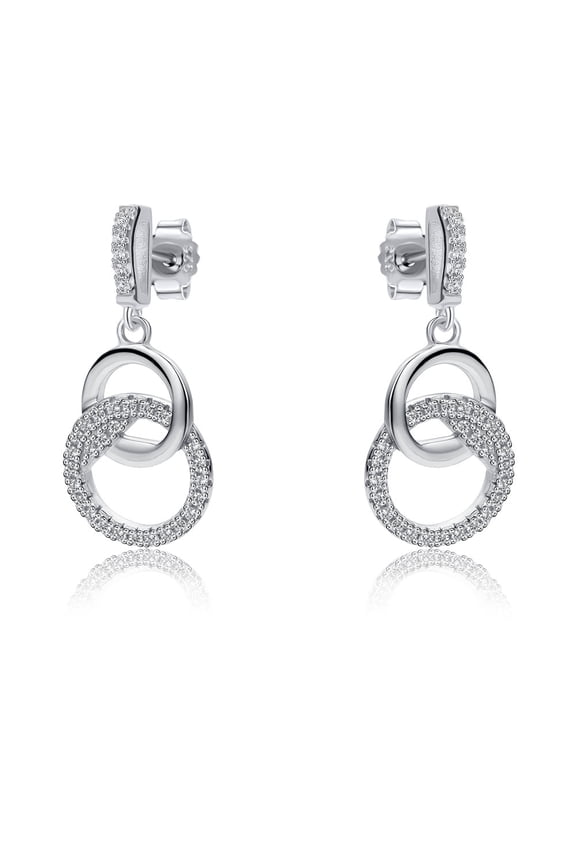 Sterling Silver Jewelco London CZ Interlocked Magic Rings Drop Earrings
