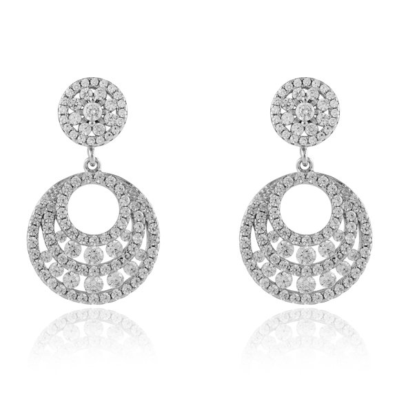 Sterling Silver Jewelco London CZ Layered Halo Eternity Drop Earrings 28mm