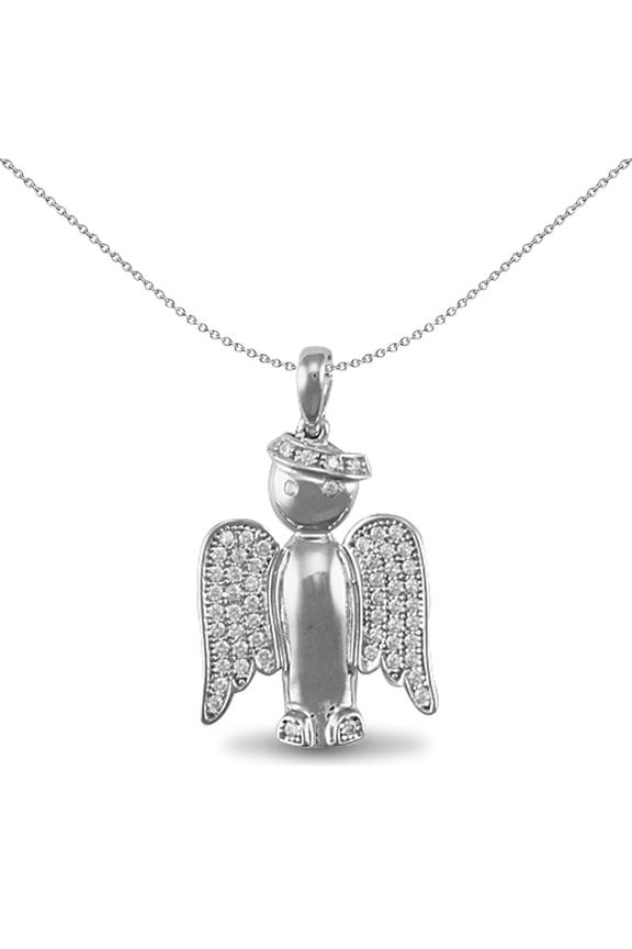 Sterling Silver Jewelco London CZ winged angel Charm Pendant 18 inch Chain