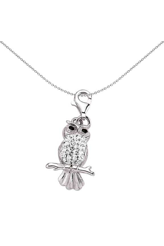 Sterling Silver Jewelco London Crystal Wise Owl Hoot Link Charm